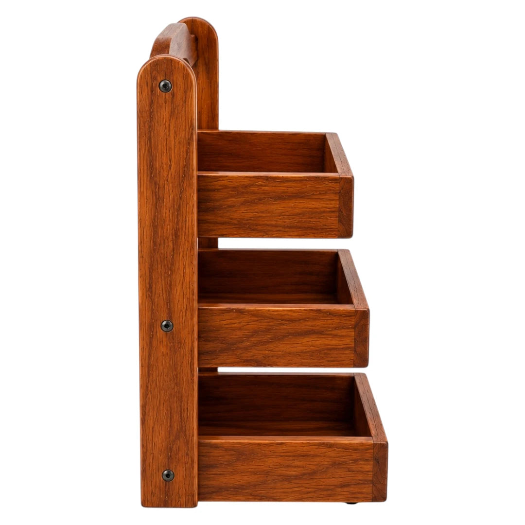 Paits Rustic Wooden Cutlery Organizer with Decorative Carvings