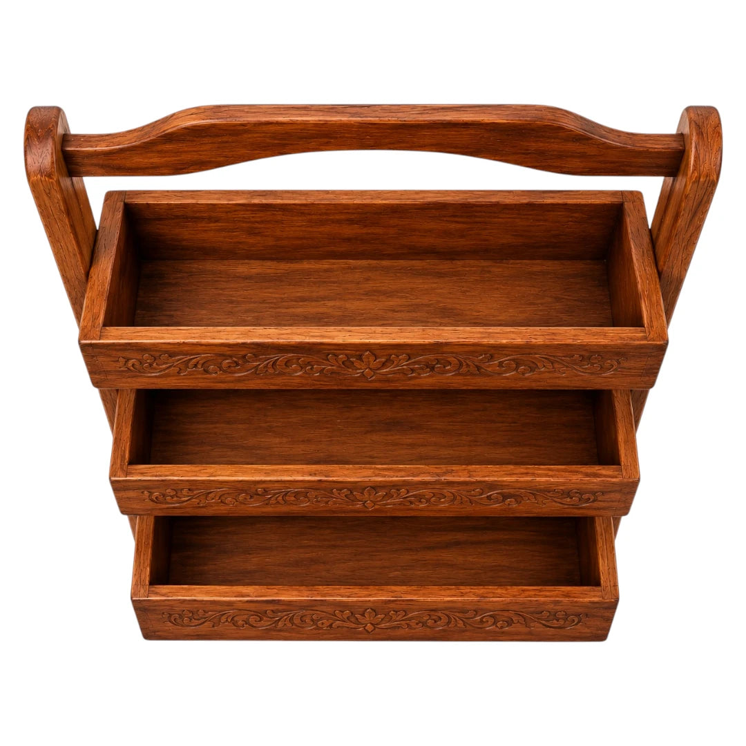 Paits Rustic Wooden Cutlery Organizer with Decorative Carvings