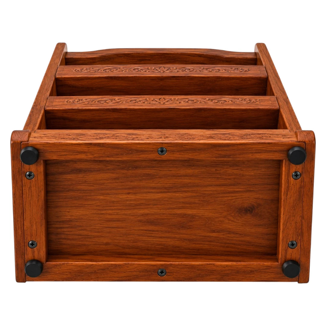 Paits Rustic Wooden Cutlery Organizer with Decorative Carvings