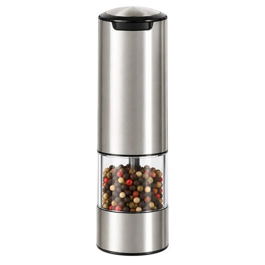 Plaits Stainless Steel Electric Pepper Grinder with Clear Chamber
